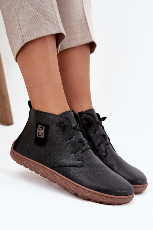 Kožené dámske poltopánky Barefoot s ozdobným detailom Zazoo 30072 Čierne