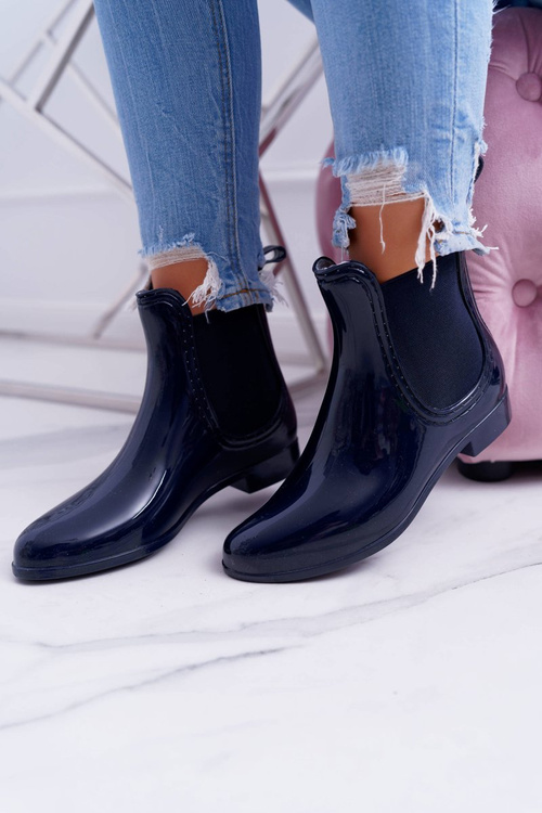 Ženské lakované vkladanie námornícke modré galoshes