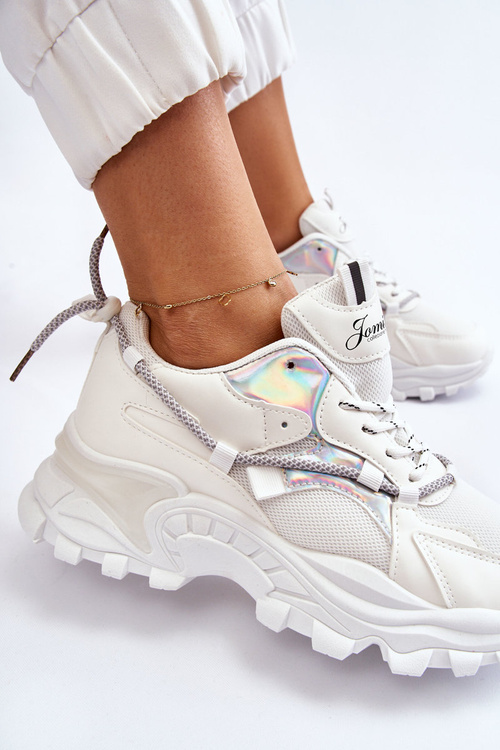 Dámske šnurované športové topánky na platforme White Minea Platform