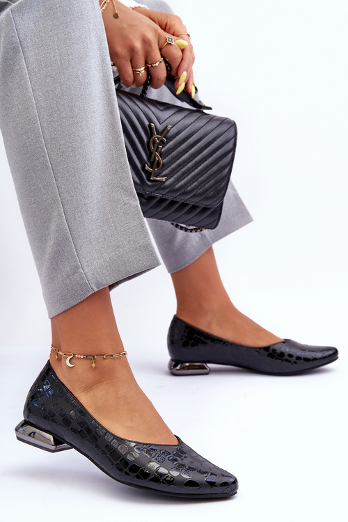 Kůže Baleríny Na Plochém Podpatku Černá Vaani