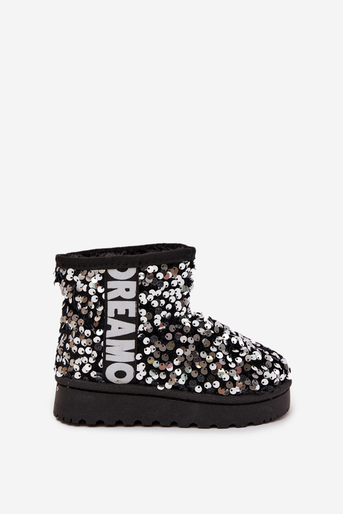 Detské snehule zateplené s flitrami Čierna-strieborná ERebbica