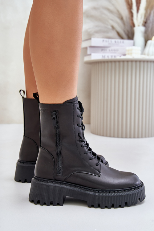 Kožené Zateplené Botky Workerky Dámské Big Star OO274A387 Černé