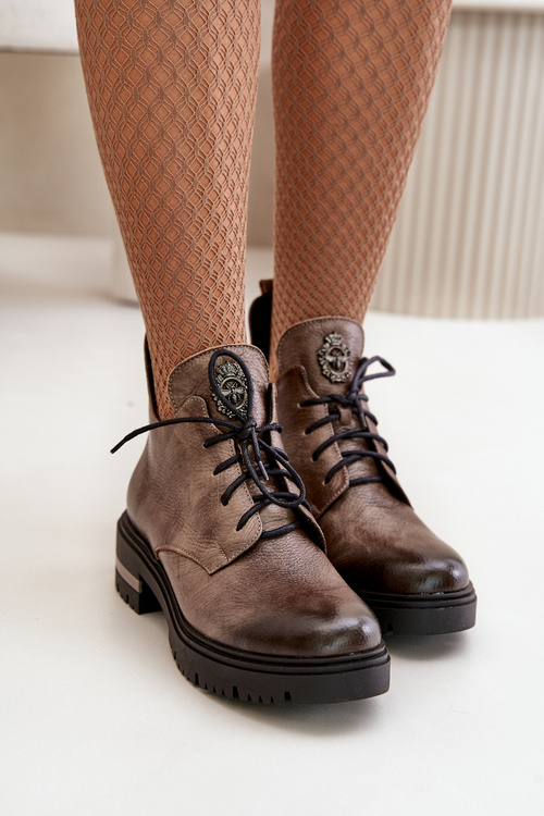 Dámské kožené boty s plochou podpatku Bež Charline