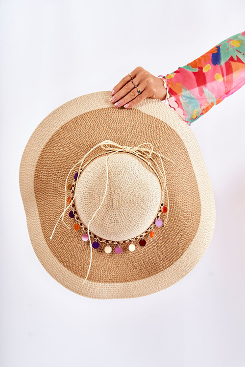 Slaměný Klobouk S Ozdobným Proužkem Béžová Lanetta