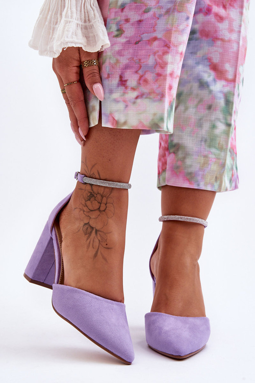 Zamszové Pumpy se Cyrkoniami fialové Diamond