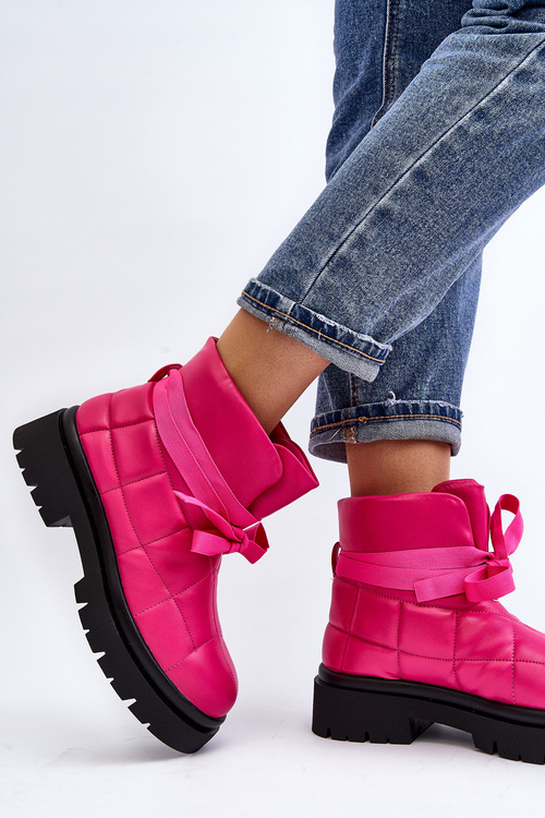Dámske čižmy s prešívaním a šnurovaním ružové Bizzanti
