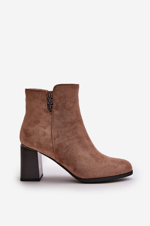Zateplené Eko Semišové Boty Dámské Na Podpatku Zapínané Na Zip Hnědé Erillia