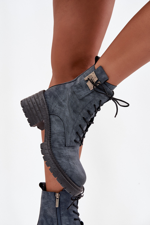 Kožené dámské workery na klínu s ozdobným detailem Artiker 57C0212 modré