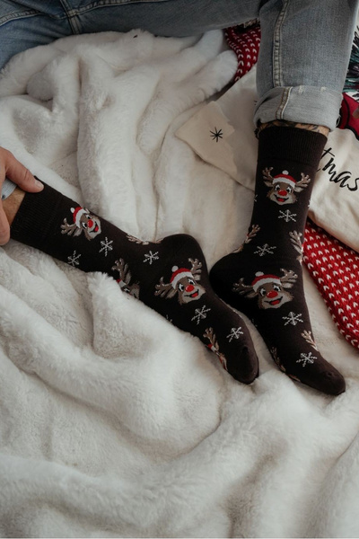 Pánske Vianočné Ponožky Usmievajúce sa Soby Čokoládové