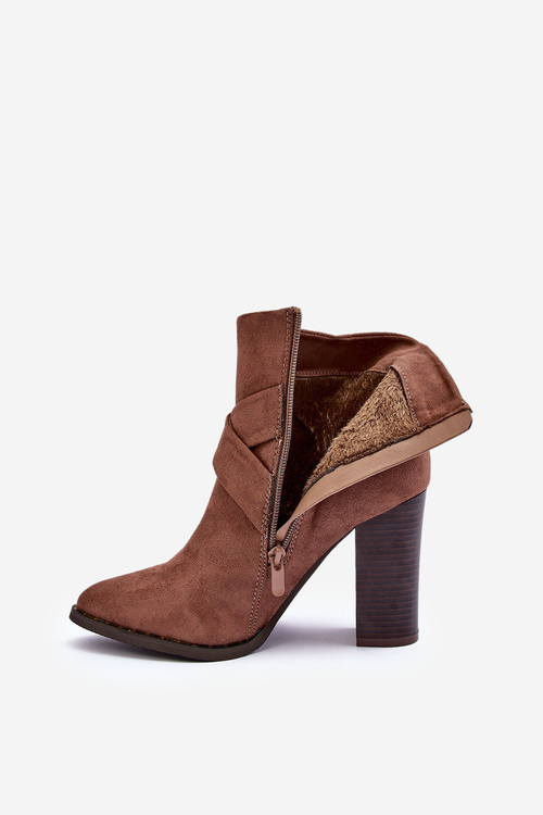 Zamszové Botky Na Sloupku Se Sponou Brązové Eftane