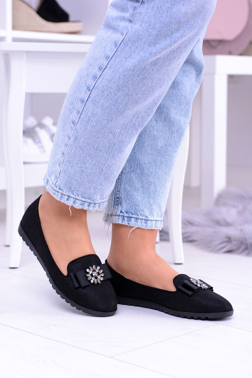 Čierne ženské balerínske lordy kamienky Rumia