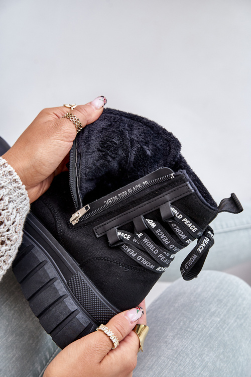 Dámske Platformové Čižmy S Dekoratívnym Šnurovaním Čierne Edidda