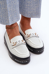Dámske kožené mokasíny na platforme s reťazcom S.Barski LR618 Biele