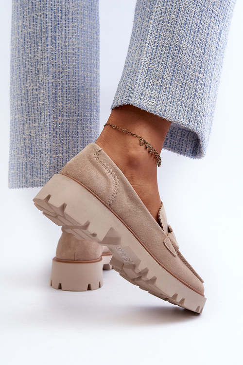 Dámske semišové mokasíny s ozdobou béžové D&A TW117 Béžové