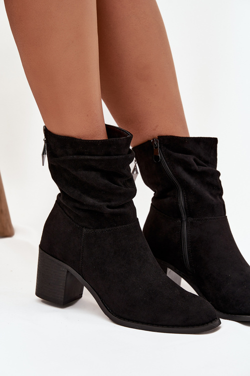 Dámske členkové topánky s riasením na podpätku S.Barski HY52-516 Čierne