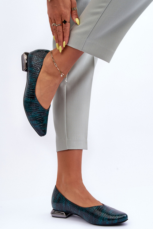 Kůže Lakeřené Baleríny Na Ploché Podpatku Tmavě Zelené Vaani