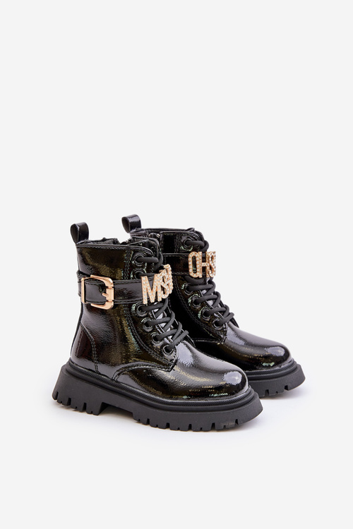 Lakované Dětské Boty S Podšívkou A Dekorativním Páskem Černé Gilian