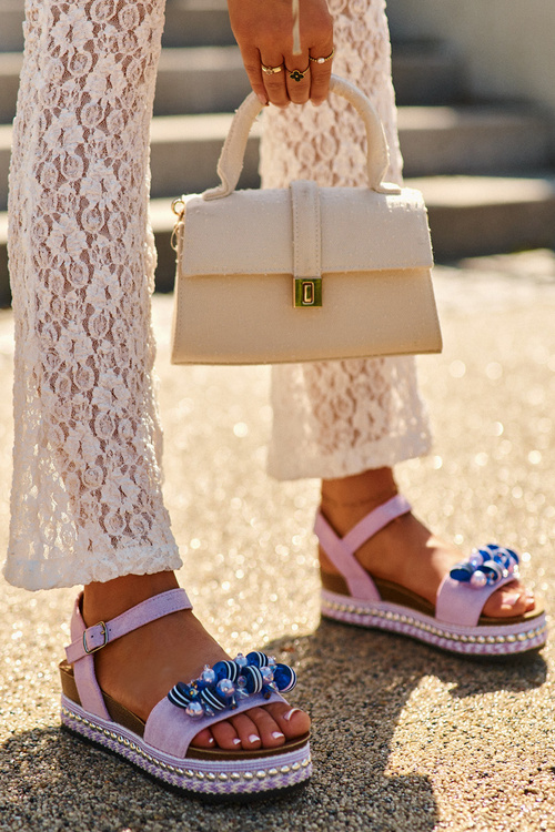 Dámské sandály na klíně a platformě s ozdobami S.Barski HY056 fialové