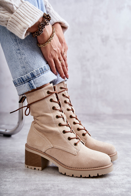 Dámské zateplené kozačky na vysokém podpatku Béžové Julieta