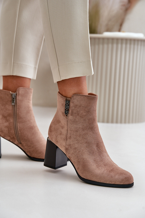 Zateplené Eko Semišové Boty Dámské Na Podpatku Zapínané Na Zip Hnědé Erillia