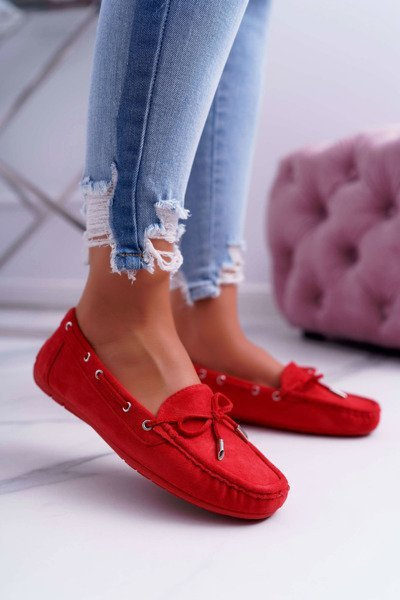 Dámské Mokasíny Komfortní Eko-semiš červené Memfi