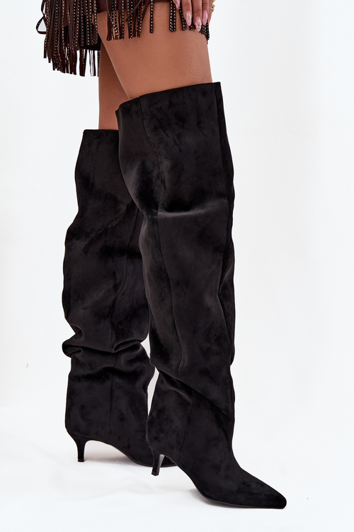 Nazouvací dámské kozačky na jehlovém podpatku černé Ysolienne