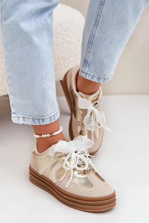 Dámské Tenisky Na Platformě S Ozdobami Béžovo-Zlaté Vinness