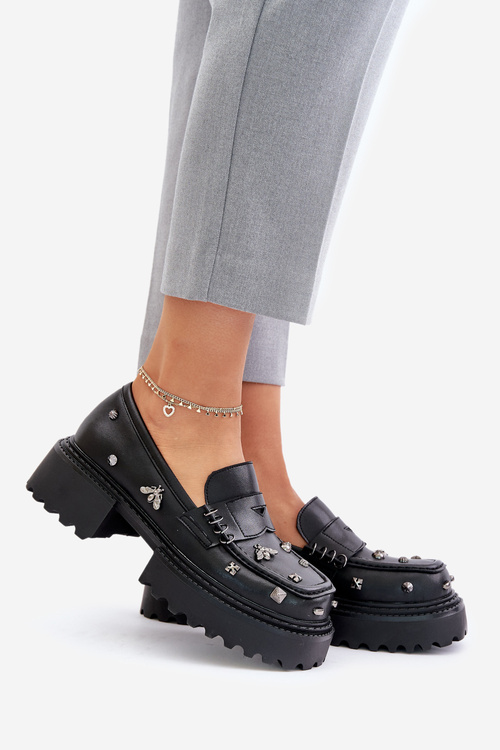 Kožené Dámske Poltopánky S Ozdobami D&A MR880-102 Čierne