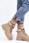 Kožené dámske kožené turistické topánky s jasnou béžovou ovčou kožou Lynnvia