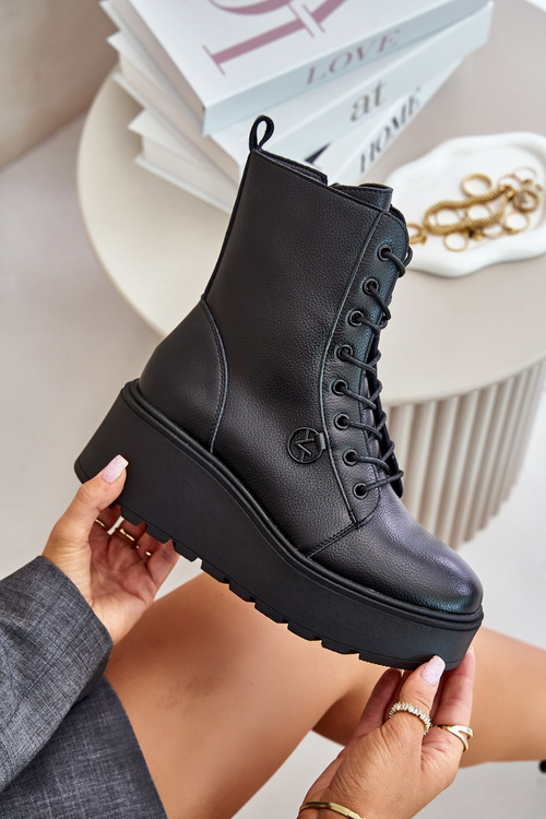 Kožené Pracovné Topánky Zateplené Na Platforme A Opätku Vinceza 58338 Čierne