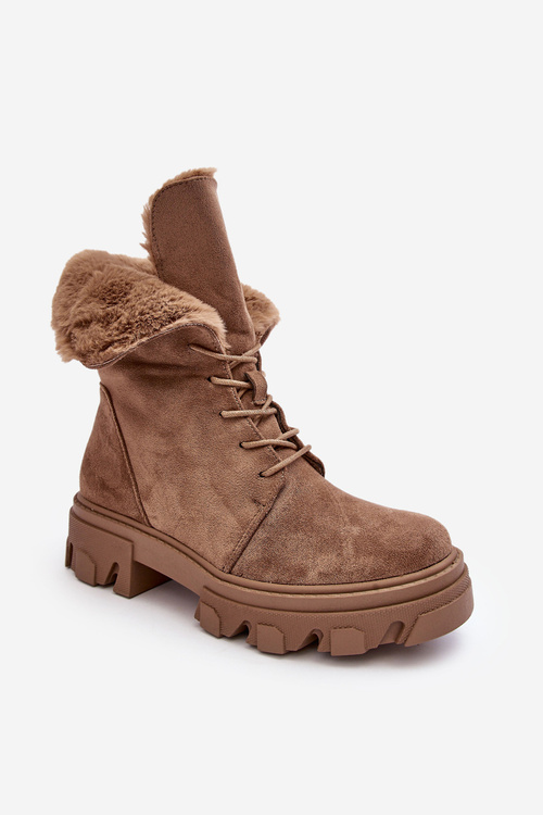 Suede Lace -up Boots Workers s kožušinou tma