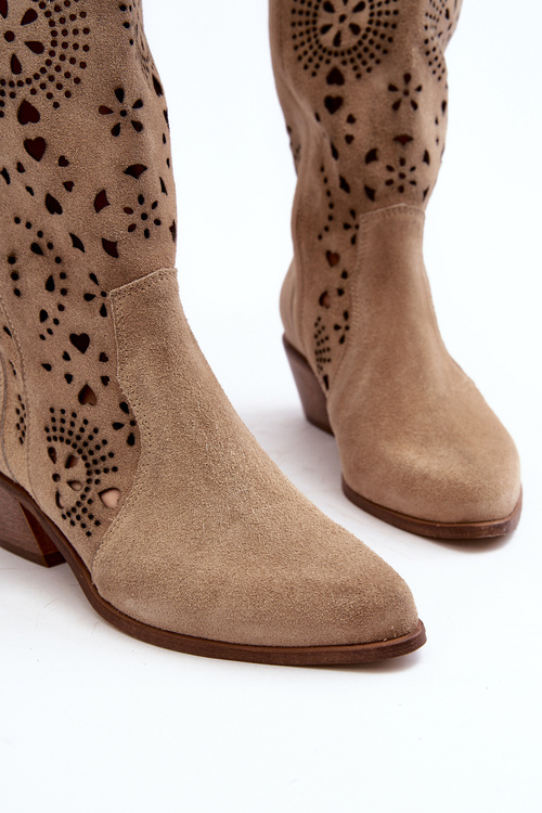 Zazoo 3396 Semišové Vyrezávané Poltopánky Svetlo Bežové