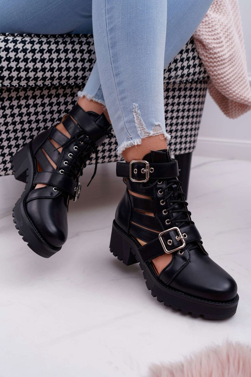 Dámské Kotníkové Boty Na Podpatku Jarní Černé Single