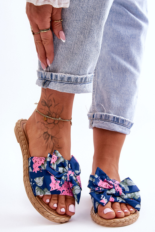 Dámske flip -flops s tkaninou Blossom Navy Blue Bow