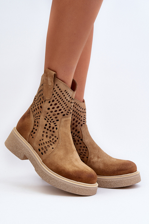 Zazoo 3470 Dámske členkové semišové topánky s plochou podrážkou Bežové