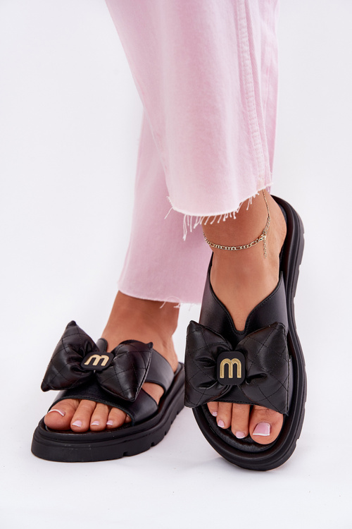 Dámske kožené sandále na platforme s mašľou CheBello 4647 čierne