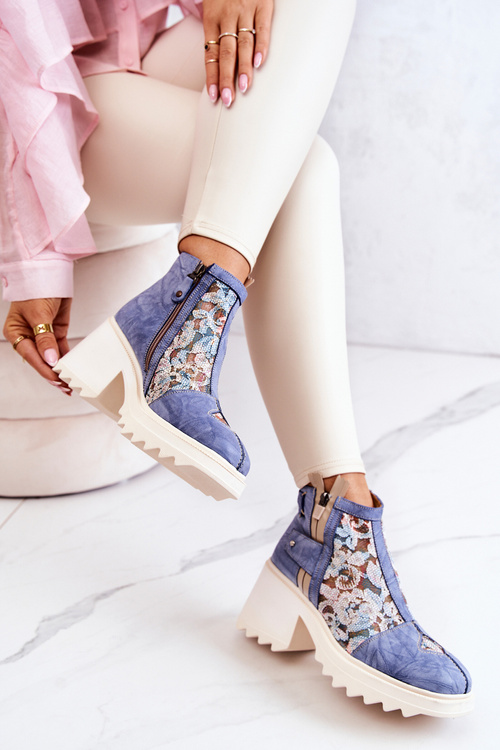 Kožené holínky na masivním sloupku Maciejka Modrá 05325-06