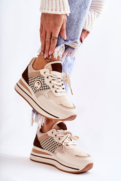 Módní dámská sportovní obuv na klínu Béžová a hnědá Aronne