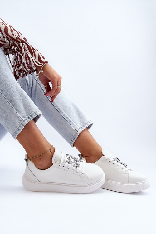 Dámské kožené tenisky s ozdobami Bílé Dysuria