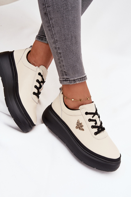 Kožené dámske platformové topánky s prackou Vinceza 41495 béžové