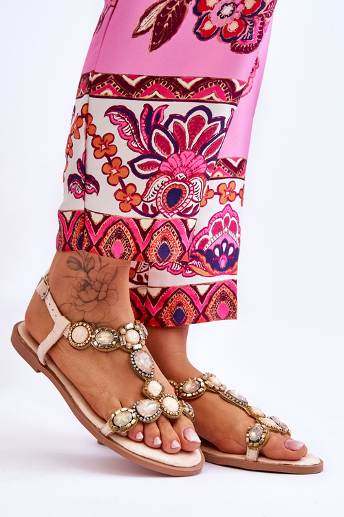 Suede Ploché Sandály S Kameny Béžové Dallas