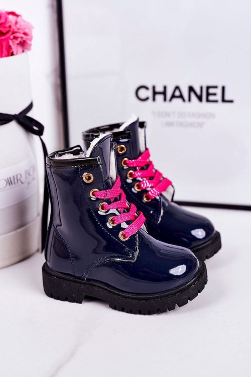 Dětské Izolované Boty Lakované Tmavě Modré Pinkie