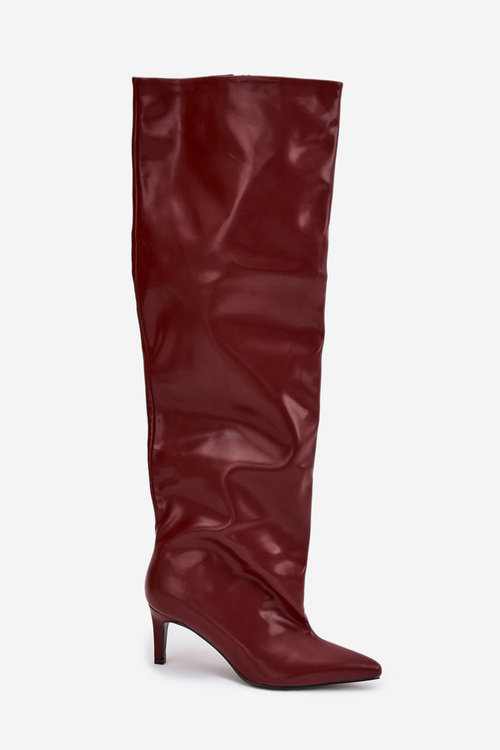 Dámské kozačky na jehlovém podpatku bez zapínání bordó Mavilla