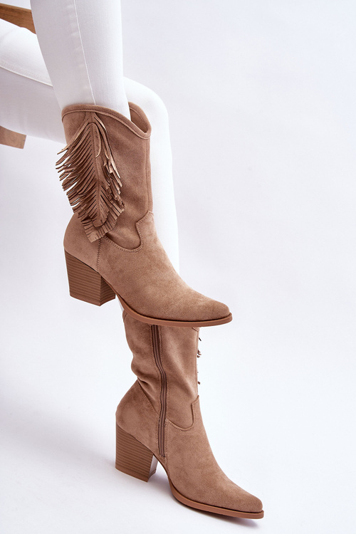 Nízke semišové topánky žien béžové kovbojské topánky