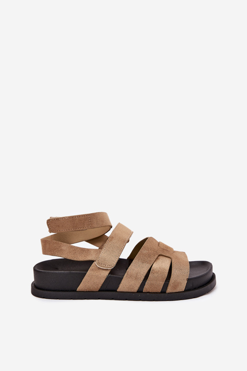 Eko semišové dámske sandále so suchým zipsom tmavo béžové Valpera