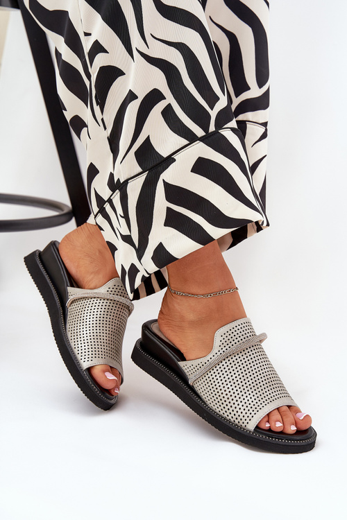 Dámské sandály na klínu s ozdobným páskem stříbrné Teriwes