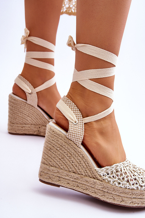 Vázané dámské sandály na klínu bílé Josephine