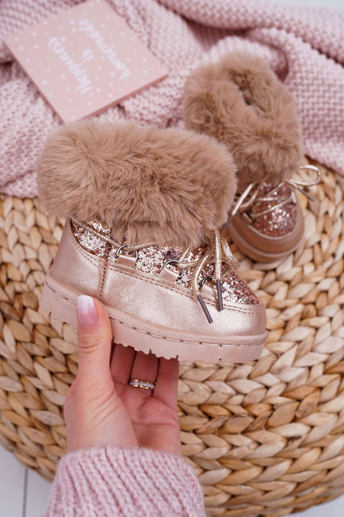 Dětské Teplé Kotníkové Boty S Kožešinou Zlaté Nicola