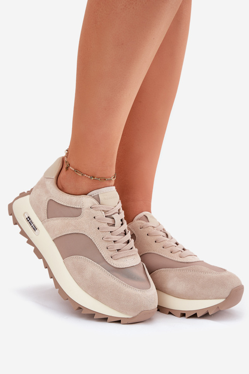 Semišové Sneakersy Na Platformě Dámské Big Star RR274897 HI-POLY SYSTEM Béžové