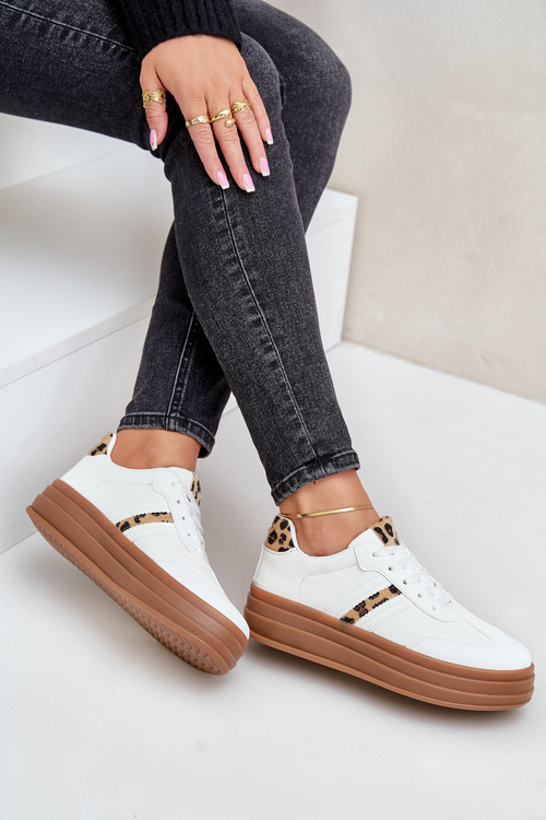 Pohodlné dámské sportovní boty na platformě Bíle Devan